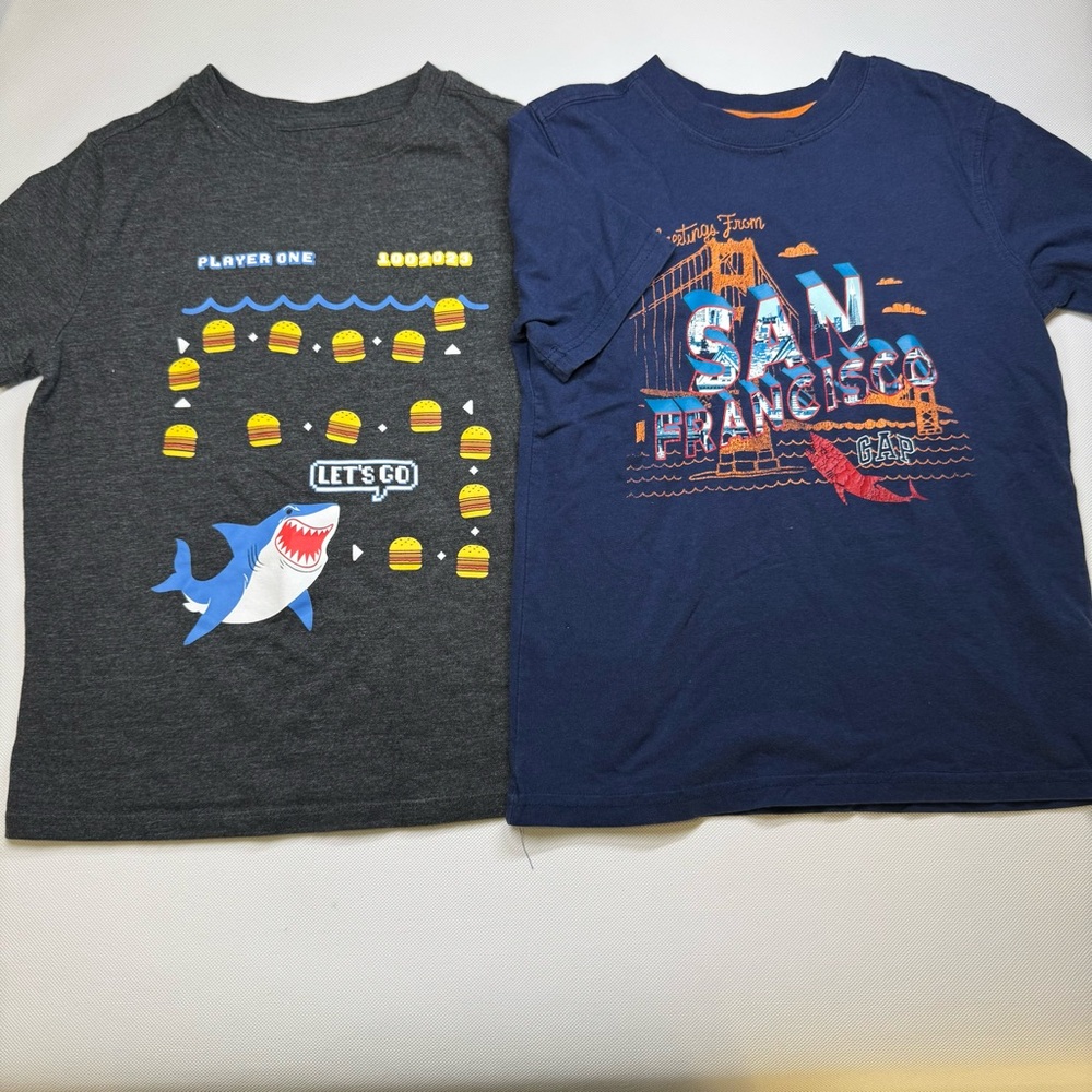 Gap Kids Cat & Jack T-shirts Boys Size Small 6-7 Short Sleeve Sharks Lot of 2